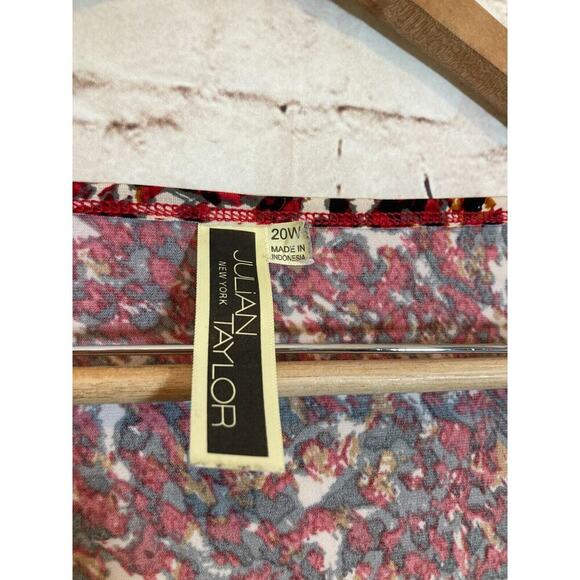 Julian Taylor Top Womens 20W Red & Rust Animal Print Cowl Neck Stretch Plus - Picture 2 of 13